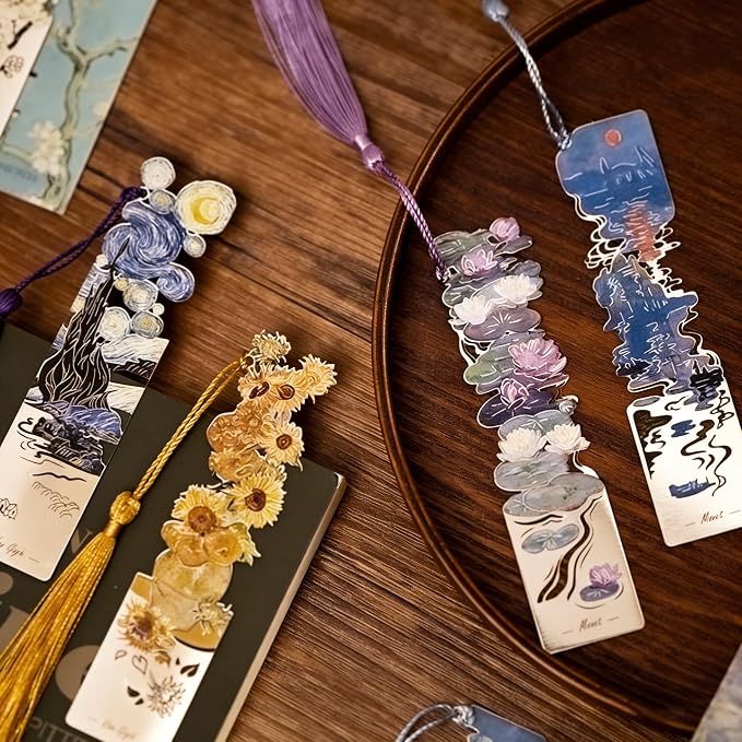 Metal Bookmarks with Tassel, Sliver Hollow Bookmark Monet Oil Painting Theme Bookmarks Art Bookmarks for Book Lovers Writers Readers Children Teens Men Women Adults (Impression of Sunrise)