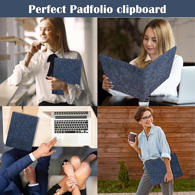 Free Engraved Name,Embossed Padfolio Portfolio PU Leather Binder,Interview Resume Folder,Business Card Holder, Organizer with A4 Legal Pads for Men Women(Blue,Custom)