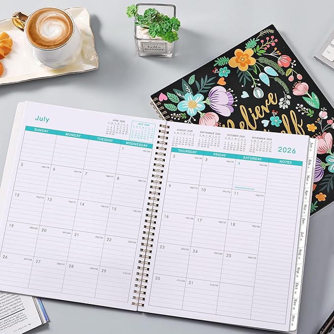 2026-2027 Monthly Planner - Monthly Calendar Planner, July 2026 - December 2027, 8.5" x 11", 18 Month Planner with Back Pocket, Twin-Wire Binding - Floral
