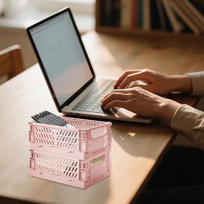 6 Pack Mini Foldable Small Plastic Baskets for Organizing and Storage，Collapsible Storage Crates,Mini Bins for Home Kitchen Bedroom Bathroom Office (Pink, Small 6x4x2.2)