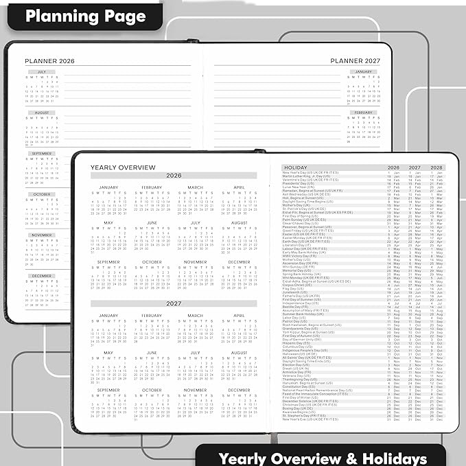 Daily Planner 2026-2027 - Diary 2026-2027, Appointment Book with Tabs, Pen Loop, Bookmarks, Inner Pocket, July 2026 to June 2027, 5.75" x 8.25"