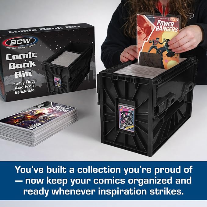 BCW Comic Bin, Black - Holds 150 Comics, Acid Free Storage and Organizer, Heavy Duty Plastic, Stackable, Includes Partition