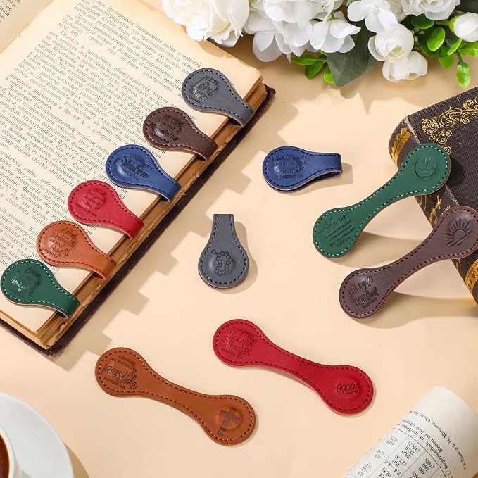 Sinload 24 Pcs Magnetic Christian Bookmarks Fathers Day Christian Gifts, Leather Bible Verse Bookmarks Scripture Page Markers for Men Dad Godfather Sunday School Reading Church Bible Study (Classic)