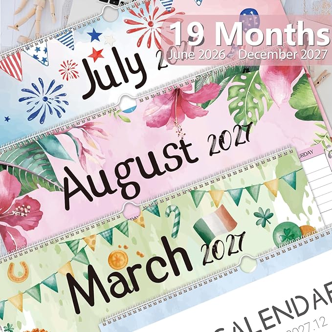 Guasslee 2026 Large Wall Calendar,20"x 30" Vertical Jumbo Hanging Wall Planner,19 Monthly Calendar from Jun. 2026 to Dec. 2027 with Lines,Spiral Binding and Notes for Easy Organizing
