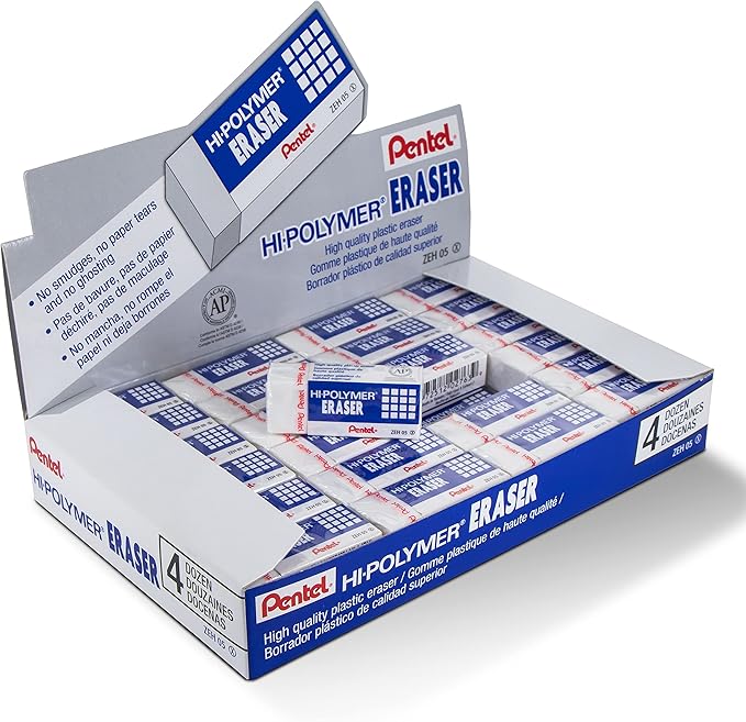 Pentel Hi-Polymer Block Eraser, Small, Box of 48 (ZEH-05)
