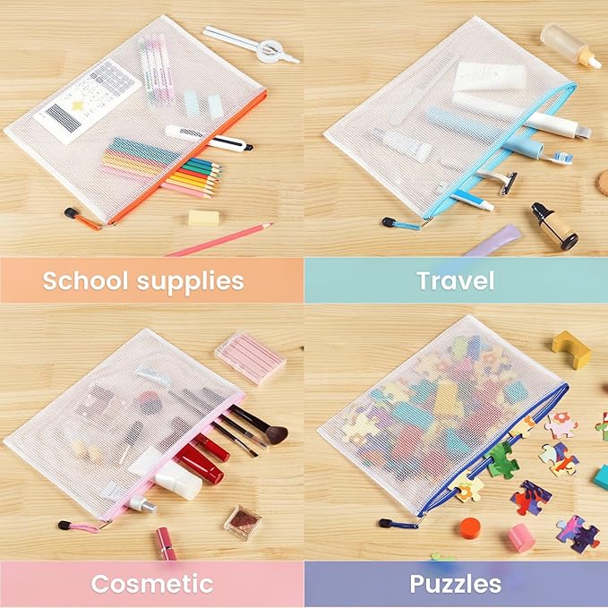 Sooez 36 Pack Mesh Zipper Pouch with Sticky Labels, A4 Mesh Bags, Toy Storage Board Game Puzzles Organization, Sturdy Letter Size File Folders Organizer Teacher School Classroom Office Supplies, Black