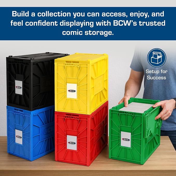 BCW Comic Bin, Black - Holds 150 Comics, Acid Free Storage and Organizer, Heavy Duty Plastic, Stackable, Includes Partition