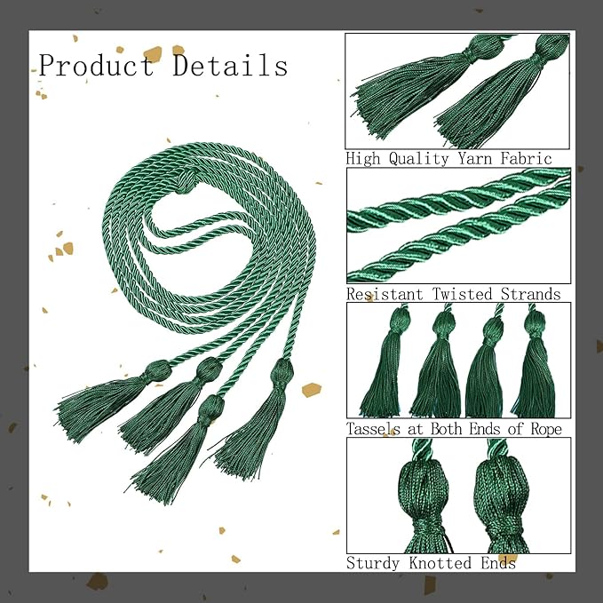 Graduation Double Honor Cords with Tassels Braided Academic Ropes for High School College Ceremony 68 Inch (Kelly Green)