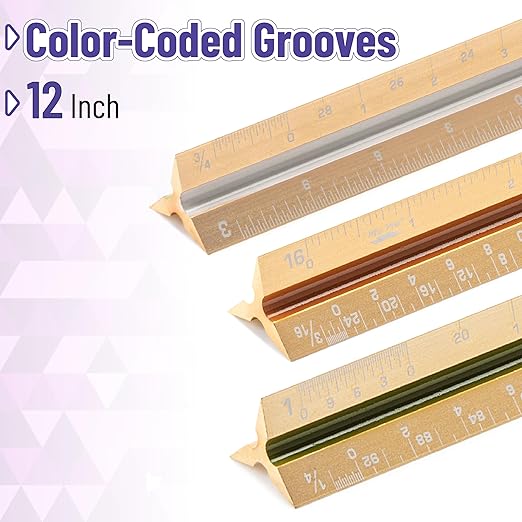 Mr. Pen- Architectural Scale Ruler, 12 inch, Gold, Aluminum Scale Ruler for Blueprints
