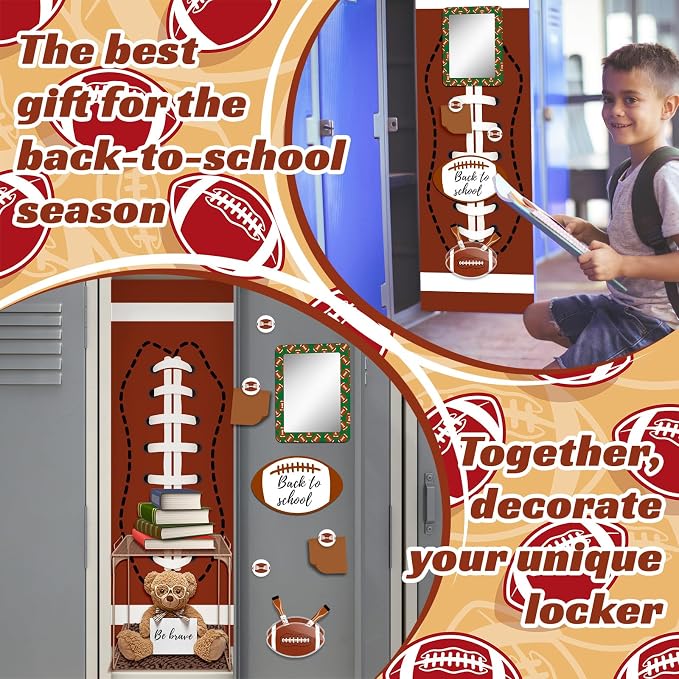 Demonwer 14 Pcs Locker Accessories Kit Rugby Themed Locker Organizer Magnetic Whiteboard Mirror Pen Holder Rugby Stickers for Back to School Essentials Locker Decorations
