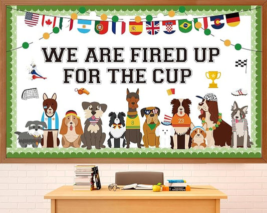World Soccer Pet Dog Bulletin Board Set Puppy Classroom Decoration World Soccer Cup Cute Dog Bulletin Board Team Spirit Sport Cutouts for School Home Classroom Nursery Chalkboard Wall Decor