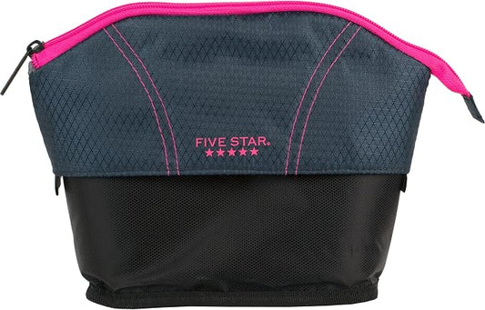 Five Star Pencil Pouch, Pen Case, Quick View Expandable Zipper Pouch, Storage Organizer for School Supplies Earbuds Chargers Cables Makeup, Navy/Pink (507610B-ECM)
