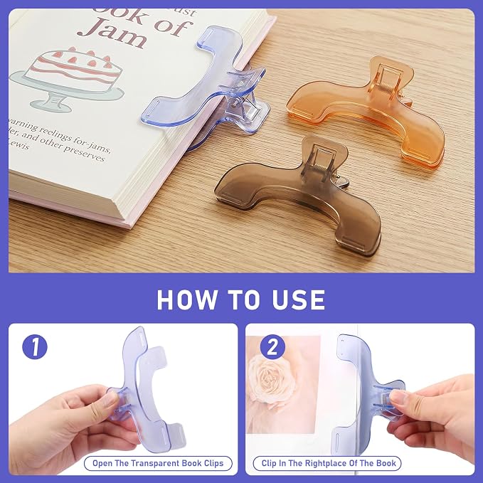 3 Pcs Book Page Holder, Widened Transparent Page Holder for Books, Notebooks - Non-Slip Hands, Free Reading for Home, Office, School, Portable & Lightweight Bookmark Clip (Book Clip 3 Pack 2)