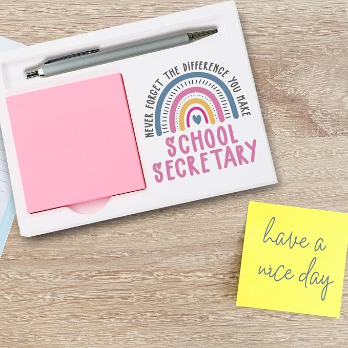 School Secretary Gifts Sticky Note Holder, Thank You Gift for School Secretary Office Assistant or Administrative Staff, Education Appreciation Week, Graduation Holiday Recognition Desk Decor PB049