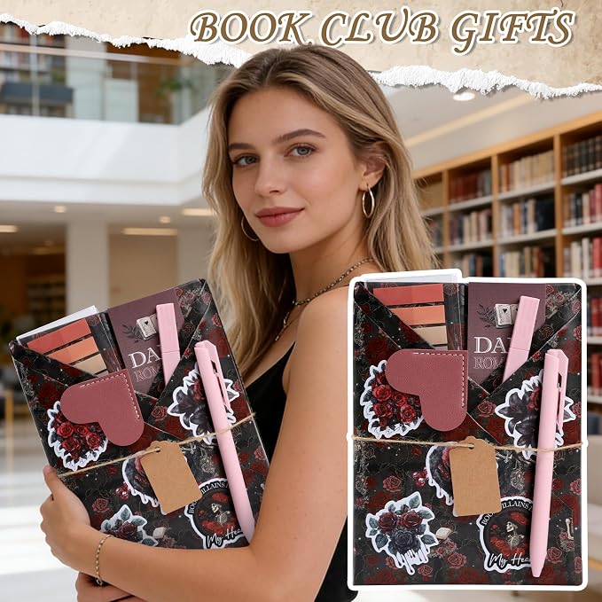 Blind Date with a Book Gift Box - Hamdwerk 6 Set Dark Romance Blind Book Date Gift Supplies Includes Kraft Paper Tags Bookmark Pens Stickers for Women Books Lover Club Librarian Bookish Reader Gifts