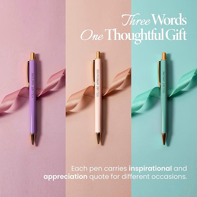 MESMOS 3Pcs Fancy Pen Sets for Women Gift, Administrative Professional Day Gifts, German-Ink, 1mm Tip, Cute Pens for Journaling No Bleed, Employee, Teacher Appreciation Gift, Thank You Gifts for Women