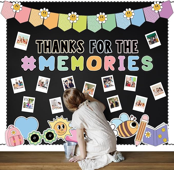 FYSUIMU 88Pcs Graduation Bulletin Board Decorations Set Memories Boho Daisy DIY Photo End of The Year Cutouts for Class of 2026 School Classroom Blackboard Chalkboard Wall Decor