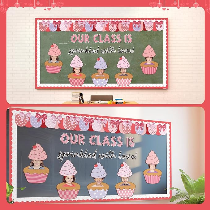 Eaasty Valentines Bulletin Board Decor Set DIY Photo Classroom Craft Library Cupcakes Cutouts for Class Teacher School Door Valentines Decorations