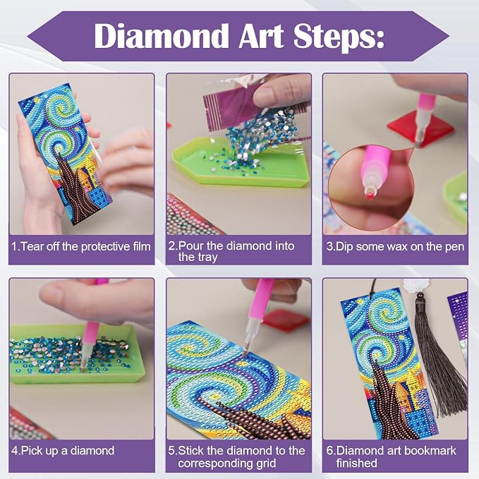 4pcs Diamond Art Bookmarks,Diamond Painting Bookmark Kits for Adult,DIY Gem Art Small Crafts with Rhinestone Tassel,Paint by Diamonds for Graduation Birthday Reader Gifts (Flower)