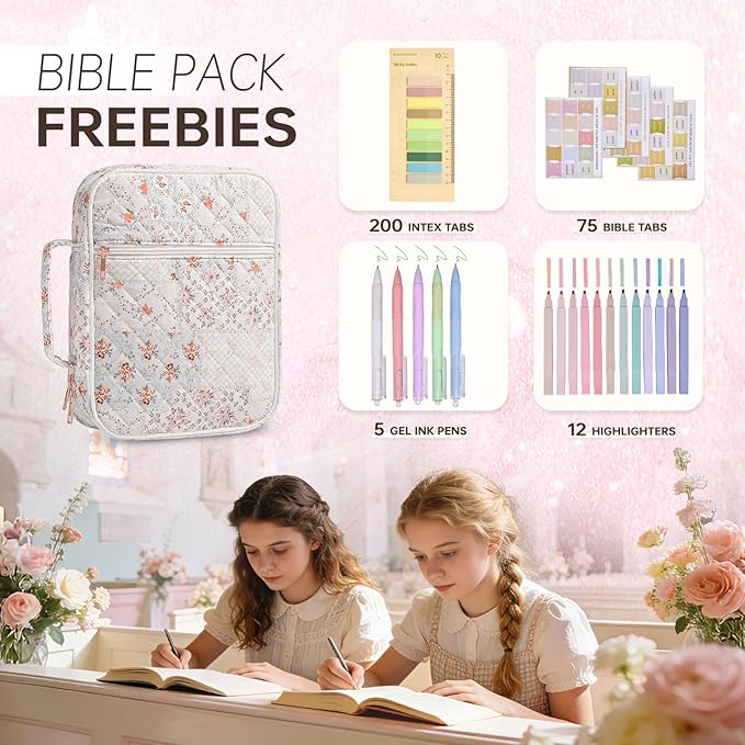 Bible Cover Case for Women Large Bible Cover Bag Quilted Bible Carrying Case for Girls Bible Study Supplies Accessories Christian Gifts for Women (Color Mosaic, Large)