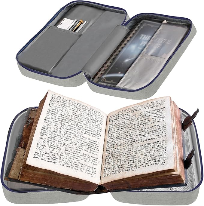 Bible Cover Bag for Men Women, Bible Holder Carrying Book Case Church Bag Bible Protective with Handle and Zippered Pocket (Gray)