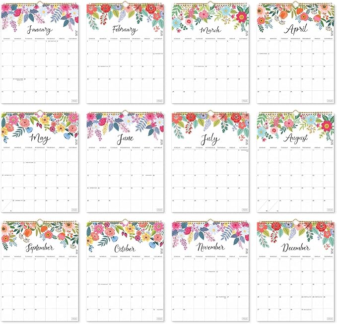 S&O Vertical Floral Wall Calendar from January 2026-June 2027 - Tear-Off Monthly Calendar - 18 Month Academic Wall Planner - Hanging Organizer to Track Anniversaries & Appointments - 13.5"x10.5”in