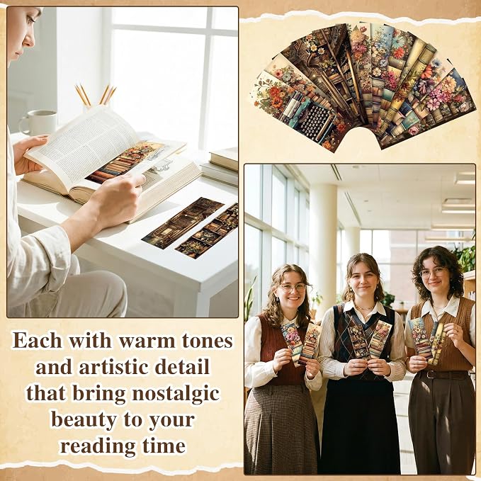 Faccito 240 Pcs Funny Bookmarks Gift Bulk 5.9 x 2.4 Inches Book Club Gift Bookish Gifts Reading Tracker for Women Book Lover Teacher Library Party School Library(Vintage)