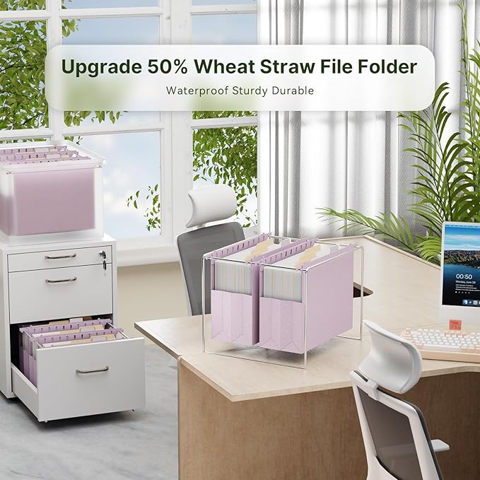XINGIA Letter Size Hanging File Folders with Tabs, Extra Capacity 4'' File Folders for Thick Files,6 Pack Wheat Straw Reinforced Hanging File Organizer for Filing Cabinet,Expandable Filing Folders