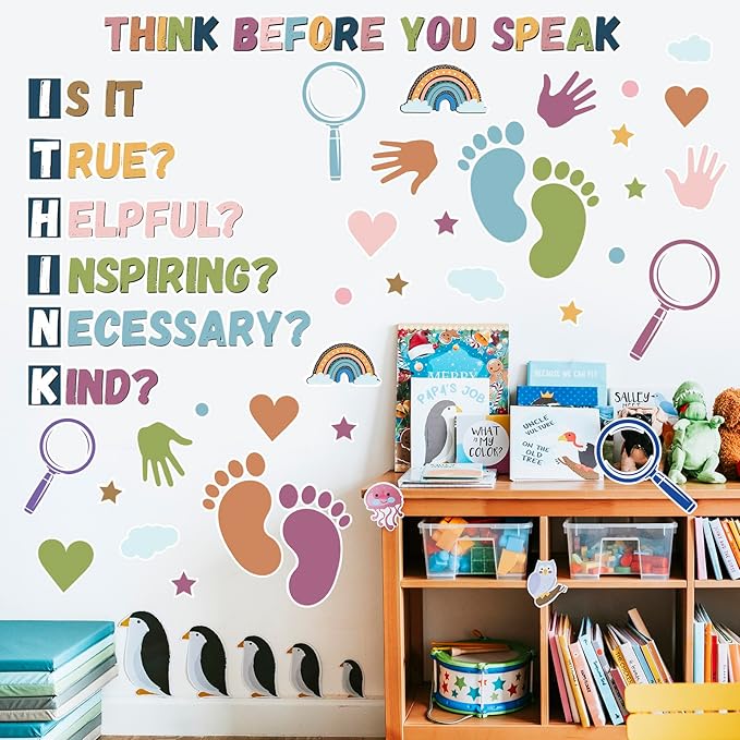 Boho Classroom Bulletin Board Decorations Kindness Motivational Think Before You Speak Middle School Poster Positive Educational Bulletin Board Wall Decor for Teachers Students Elementary Preschool