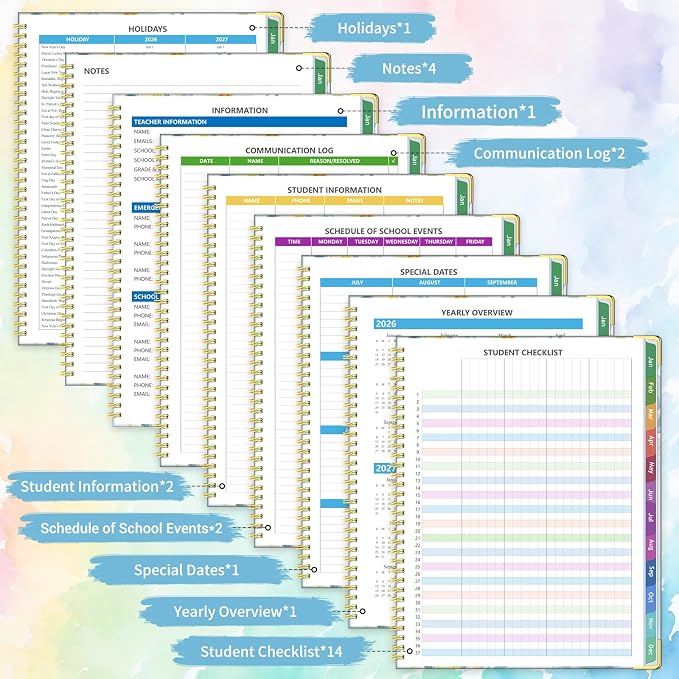 Teacher Planner 2026-2027, July 2026 to June 2027 Academic Year, 8.5" x 11" Lesson Planner Book for Teachers with Colorful Tabs, Teacher Calendar for Classroom or Homeschool, Hardcover, Color Stripe
