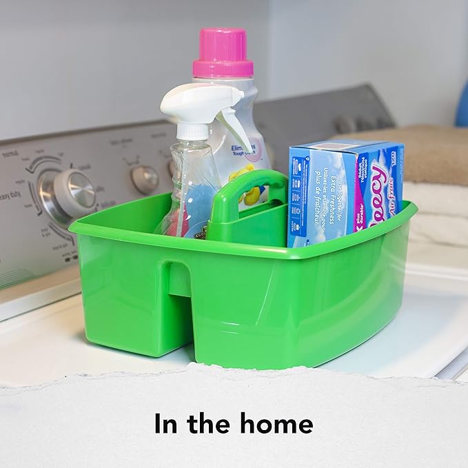 Storex 2-Compartment Large Caddy – Multipurpose Classroom Organizer with Handle, Green, (00956U06C) (Pack of 6)