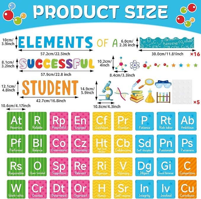 Justforjoyful Science Bulletin Board Set Chemistry Periodic Table Poster Bulletin Board Border Set Scientist Lab Motivational Cutouts for Back to Chalkboard Wall Door Decor
