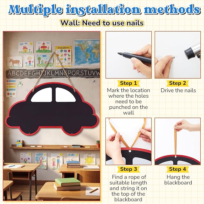 MotiMind 3 Pcs Giant Outdoor Chalkboard for Kids Suitable Indoor and Outdoor Use, Weatherproof Large Black Chalkboard Panels for Wall Back to School Decorations (Vehicle Shapes)