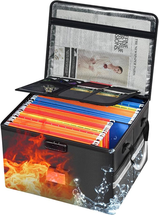 6200°F Upgraded Fireproof Document Box with 10-Layer Heat Decay Structure for Letter Legal Folders Home Office and Business Travel, 60L Portable Organizer with 3 Rails and Lock