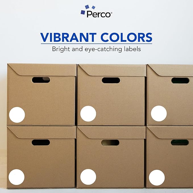Perco White 3-Inch Round Circle Dot Sticker Labels - Multi-Roll Pack (3 Rolls, 500 Labels Each) - Permanent Adhesive, Vibrant Colors, Strong Hold - Perforated for Easy Use - Made in USA