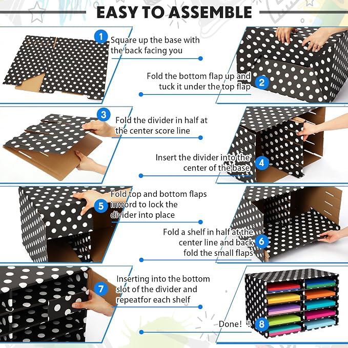 Dispowreath 2 Pack 10 Slots Construction Paper Storage, Classroom Mailboxes, Back to School Literature Cardboard Paper Organizer for Teacher, Office, 19.7 x 12.4 x 11.8 Inches(Black and White,Dots)