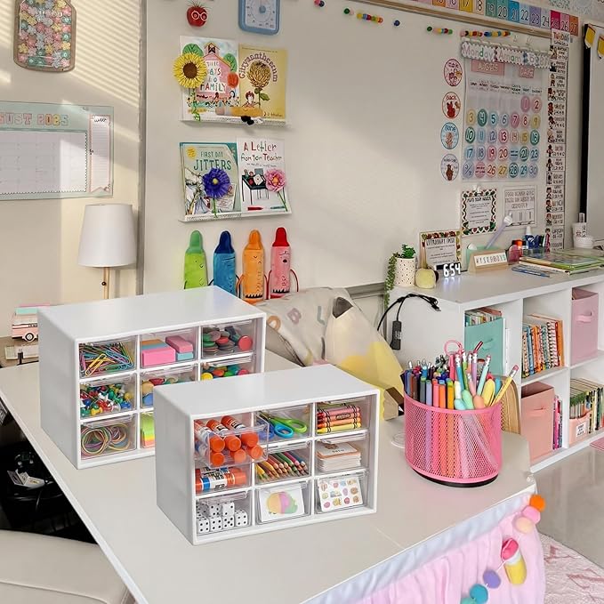 SiliFine 2 Pcs Small Teacher Toolbox Organizer for Classroom Organization for Teachers Desk Organizer with Drawers Clear Teacher Storage Box for Back to School Classroom Teachers Supplies Storage