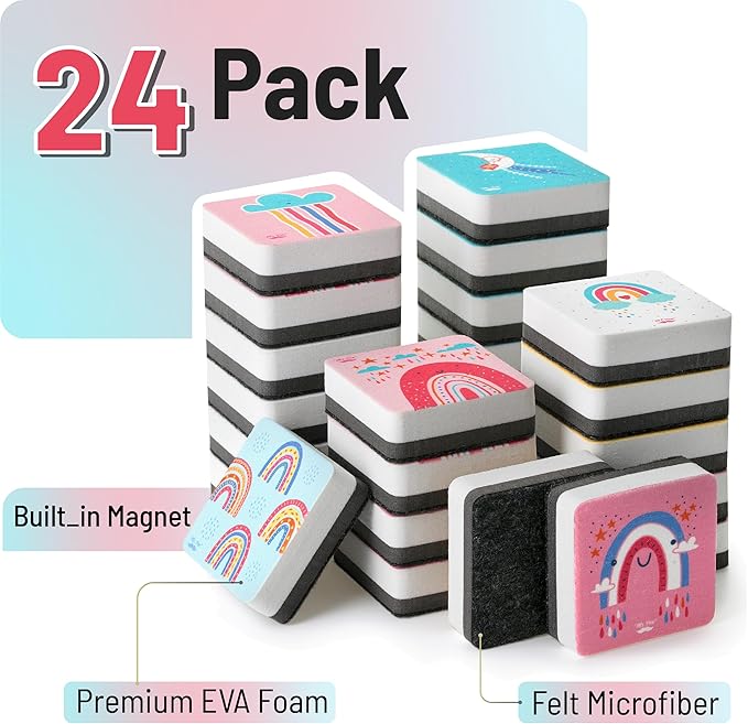 Mr. Pen- Mini Magnetic Dry Erase Erasers, 2" x 2", 24 Pack, Boho Style, Small Magnetic Whiteboard Dry Erase Erasers Bulk for Kids, Teachers, Students and Classroom Supplies