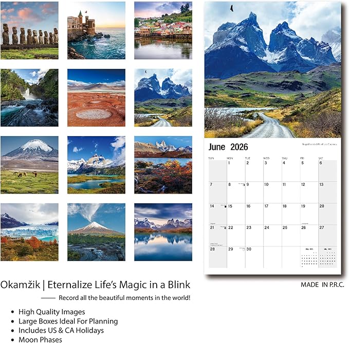2026 Wall Calendar Chile Planner Calendar, Hangable Monthly Wall Calendar with Large Blocks for Organizing & Planning, Academic Schedule, Home, Office & family, Thick & Sturdy Paper (12"x24" Open)