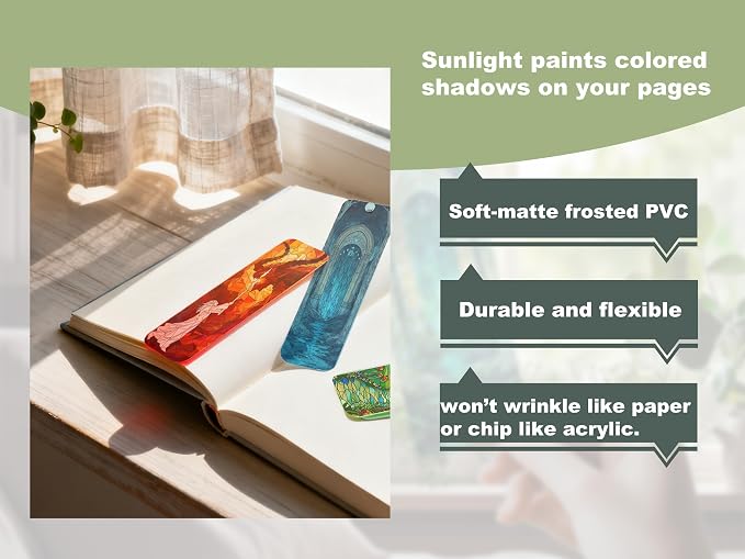 TwoDays Fantasy Stained Glass Transparent PVC Bookmarks - Magical Merch for Reading Women & Men, Unique Bookish Gifts for Book Lovers Booktok, Cool Book Accessories (Set of 3, 6'' x 2'')