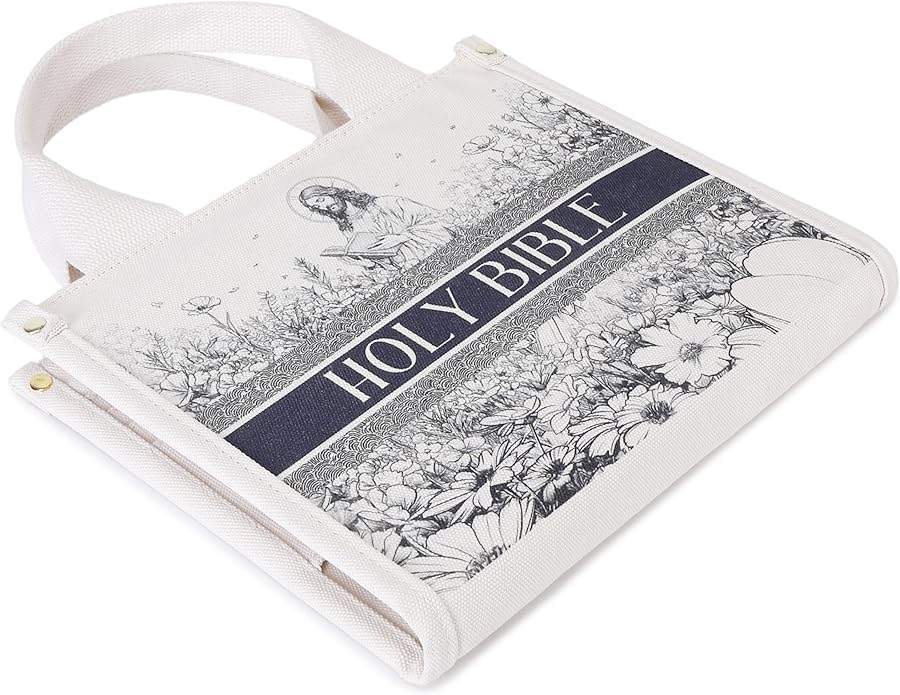 Holy Bible Cover for Women - Canvas Tote Bag Design, Bible Book Carrier Case for Teen Girls, Religious Gift