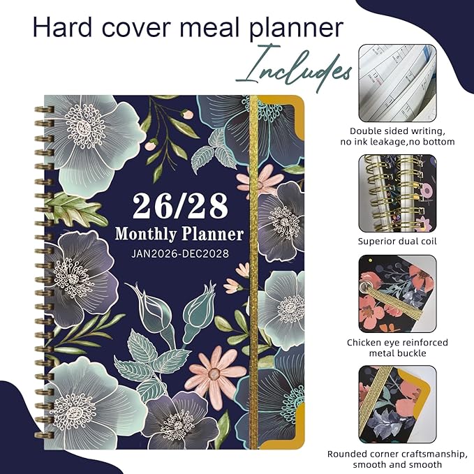 3 Year Monthly Planner 2026-2028 9'' x 11'' with 36 Monthly Tabs 3 Year Calendar 2026-2027-2028 Great for Long-Term Planning (Navy blue)