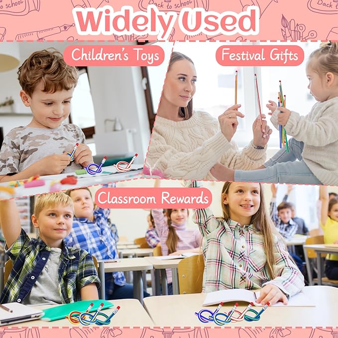 50 Pack Flexible Bendy Pencil,Colorful Stripe Soft Rubber Pencils with Erasers,Bendable Soft Pencil for Kids,Classroom Gifts,Goodie Bag Fillers