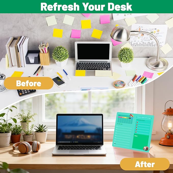 LeMotech Desktop Acrylic Dry Erase Board, 12x10 inches Weekly & to-Do List Planner, Tabletop Whiteboard with Stand, Office Supplies Includes 2 Markers & 1 Eraser, Green Football Pattern, 2 Pack