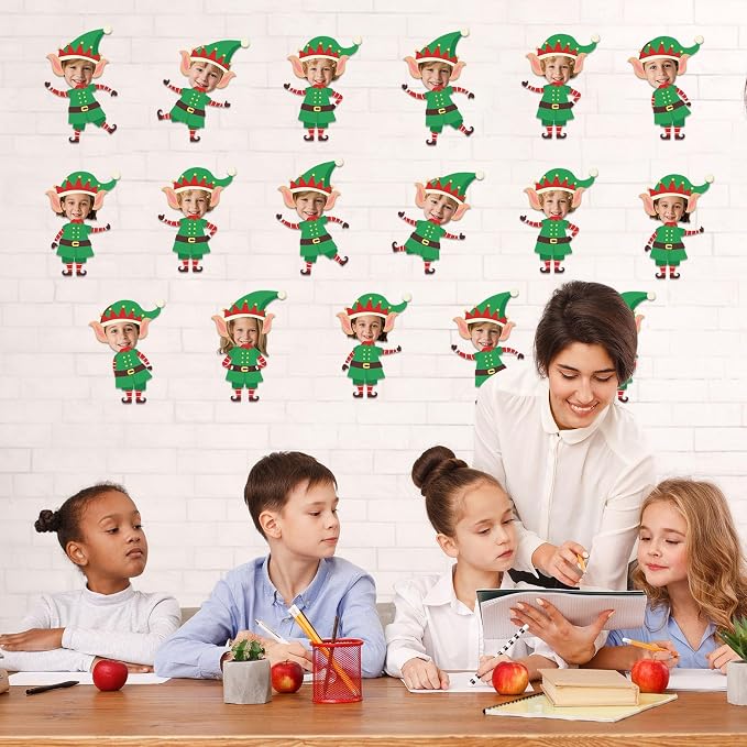 60Pcs Christmas Elf Cutouts Christmas Bulletin Board Decoration Xmas Elf DIY Photo Craft Cutouts Winter Classroom Supplies for Teacher Student Holiday Party School Classroom Home Chalkboard Wall Decor