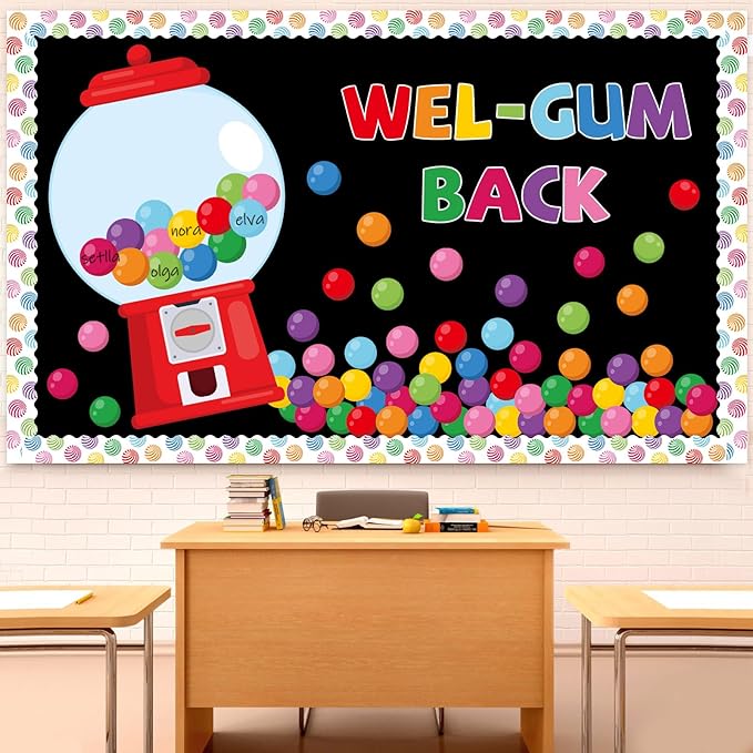 Colorful Bubble Gumball Bulletin Board Classroom Decorations Welcome Back to School Bulletin Board Gumball Machine WEL-Gum Candy Themed Classroom Motivational Cutouts for School Wall Decals Decor