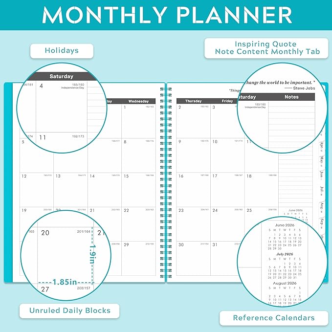 2026-2031 Monthly Planner/Monthly Calendar - 5 Year Monthly Planner, Jul.2026 - Jun.2031, 9" x 11", Double-Side Pocket + Polypropylene Cover - Green