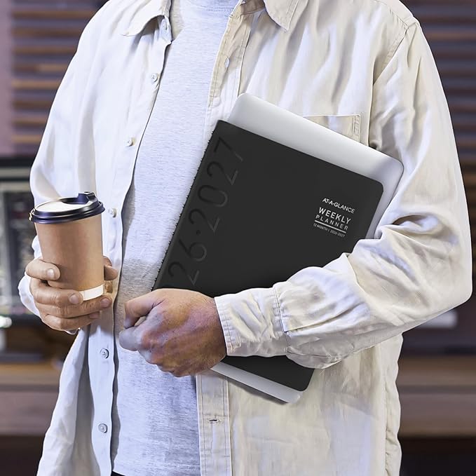 AT-A-GLANCE Planner 2026-2027 Weekly & Monthly Academic 12-Month July-June Half-Hourly Appointment Book, 8-1/4" x 11", Contemporary, Black (70957X05)