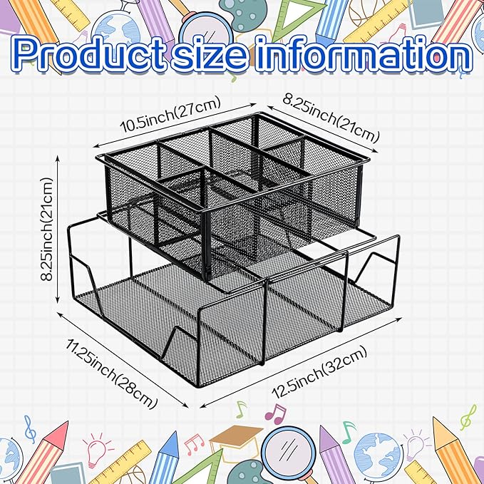 Duraaamo Black Team Material Metal Caddy 11.25 x 12.5 Inch, Classroom Table Storage Caddy, Teacher Supply Storage Basket Organizer for Classroom Supply, Office, Table, Desk, Craft Art, Pencil, Crayon