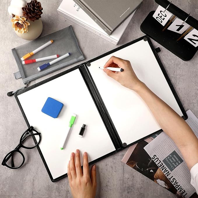 Feifeiya 6 Sides Dry Erase Notebook Portable White Board 12"x9"(a4) Travel Dry Erase White Board Notebook Foldable Anti-ghosting Surface for Office, School, Study, Travel & Business Meeting Planning